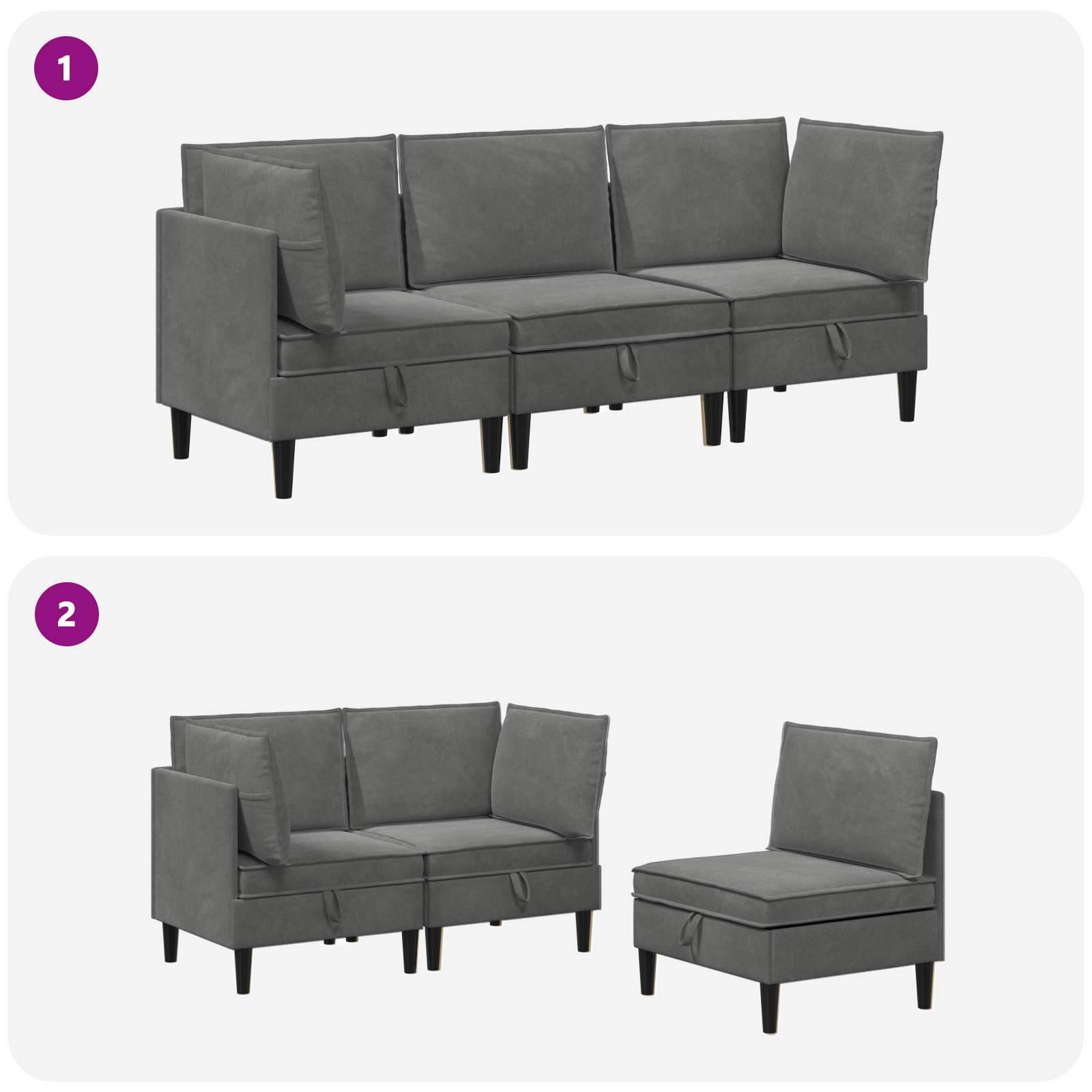 Wohnzimmergarnitur mit Kissen mit Speicher 3 pcs Hellgrau Samt