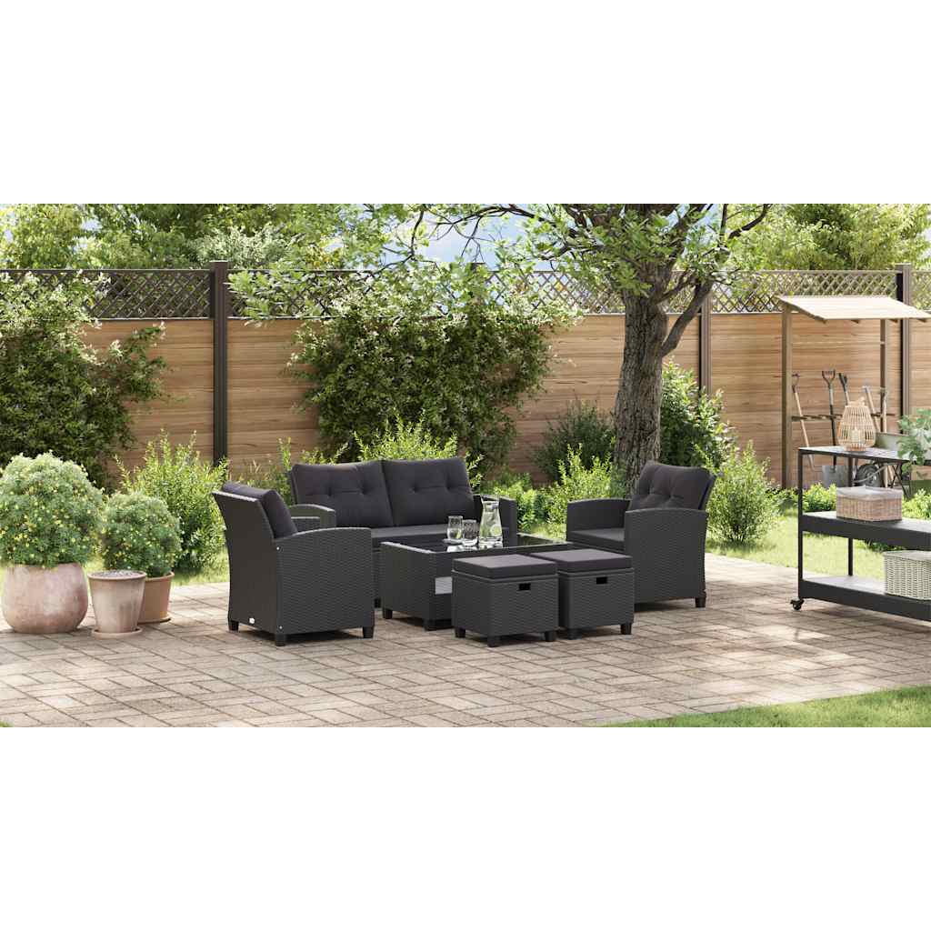 6-tlg. Garten-Sofagarnitur mit Auflagen Poly Rattan Dunkelgrau