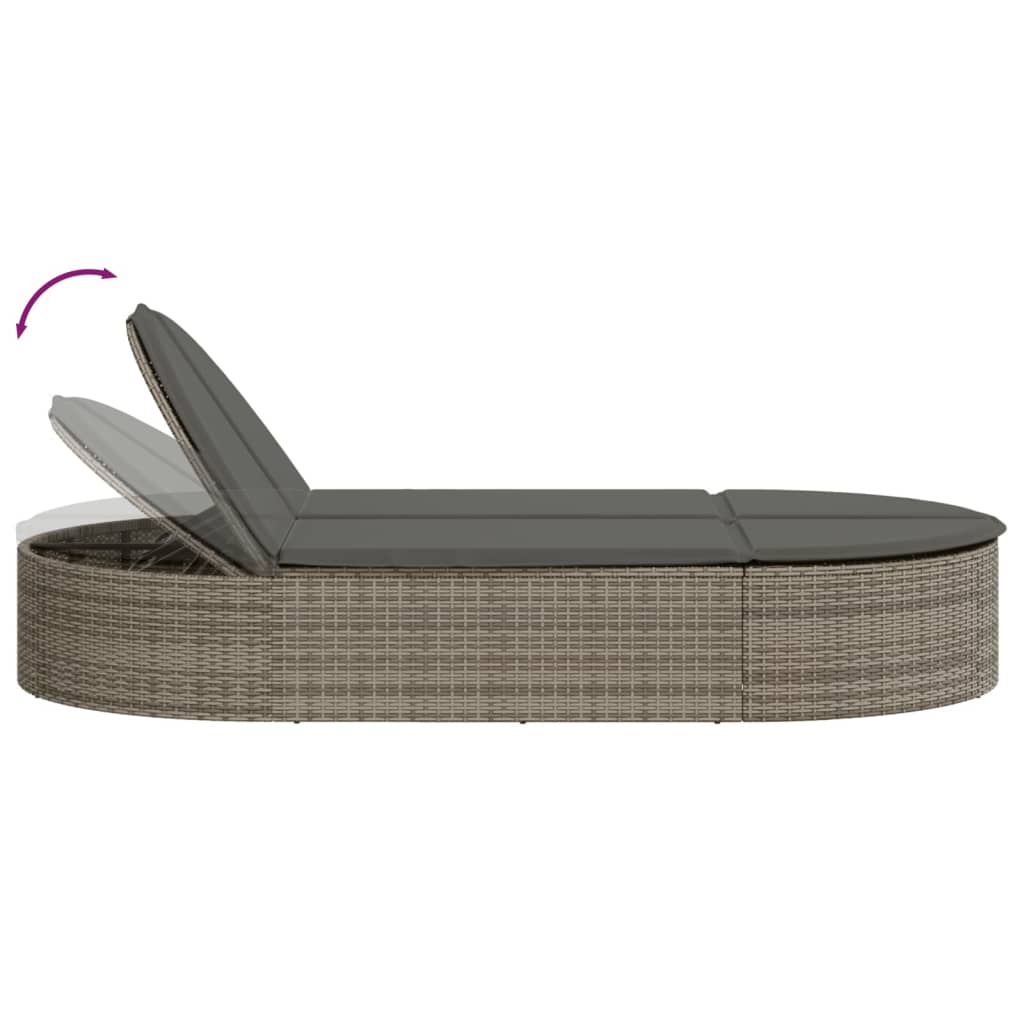 Doppel-Sonnenliege mit Kissen Schwarz Poly Rattan