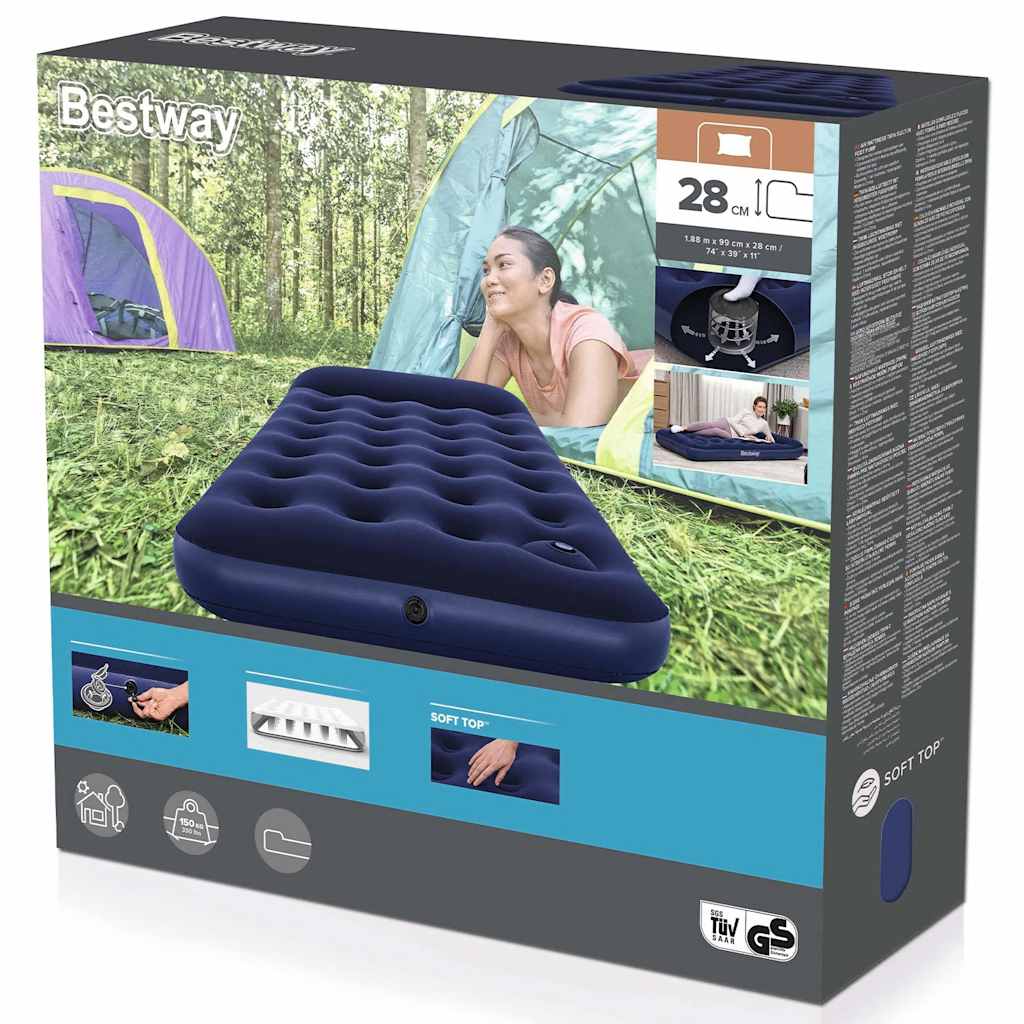 Bestway Luftmatratze Aufblasbar Beflockt mit Fußpumpe 185x76x28 cm