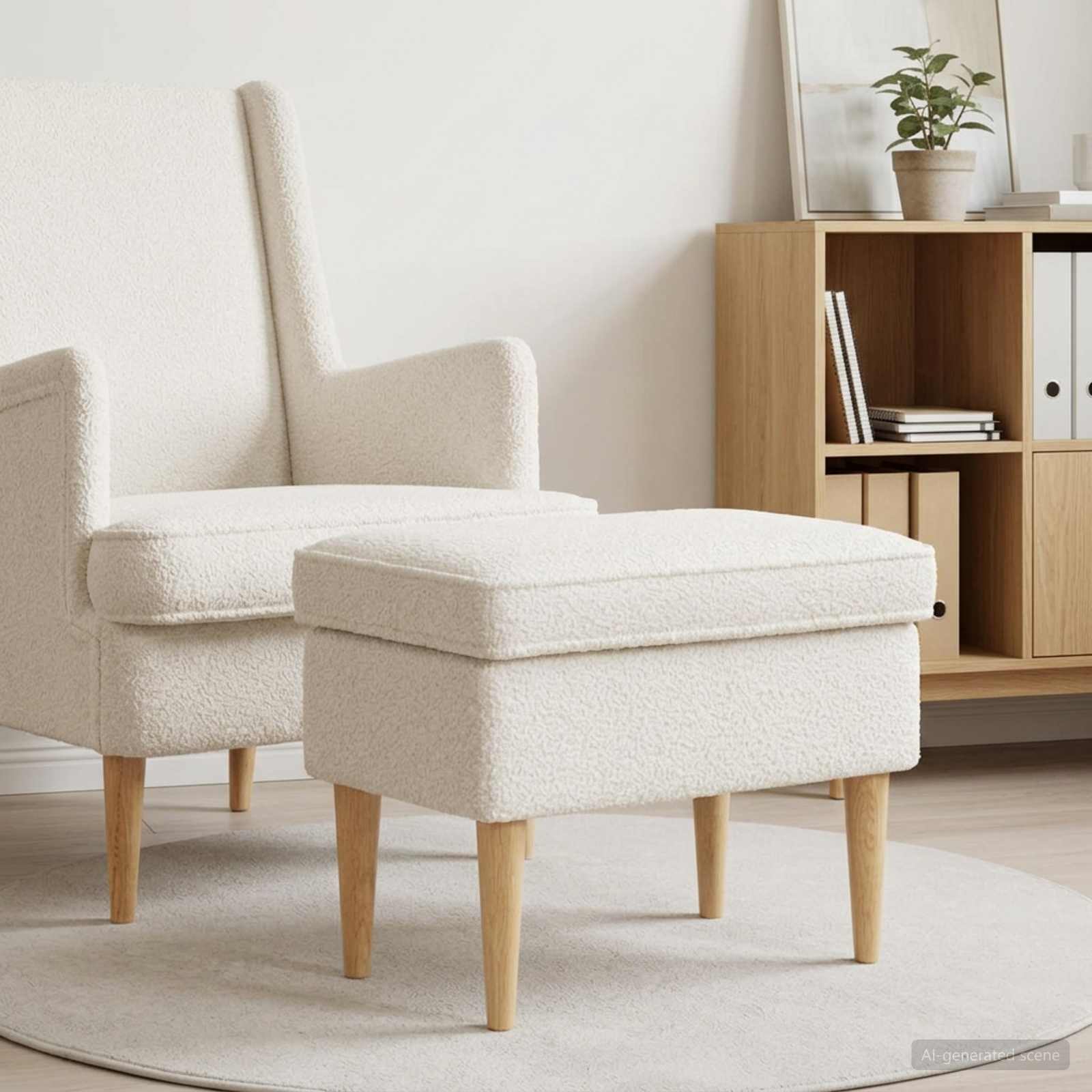 Hocker Creme 55 x 35 x 41 cm Bouclé