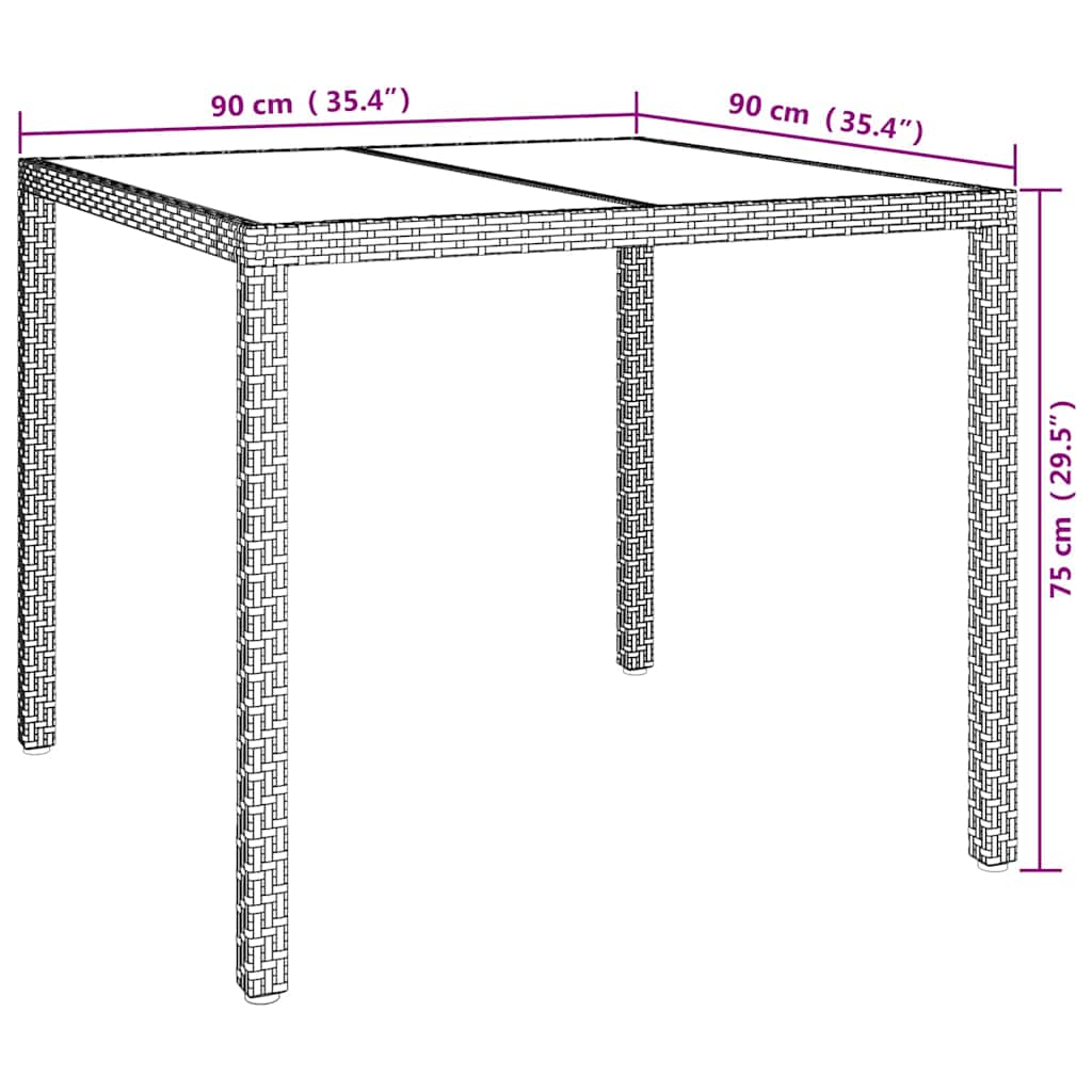 Gartentisch 150x90x75 cm Hartglas und Poly Rattan Grau