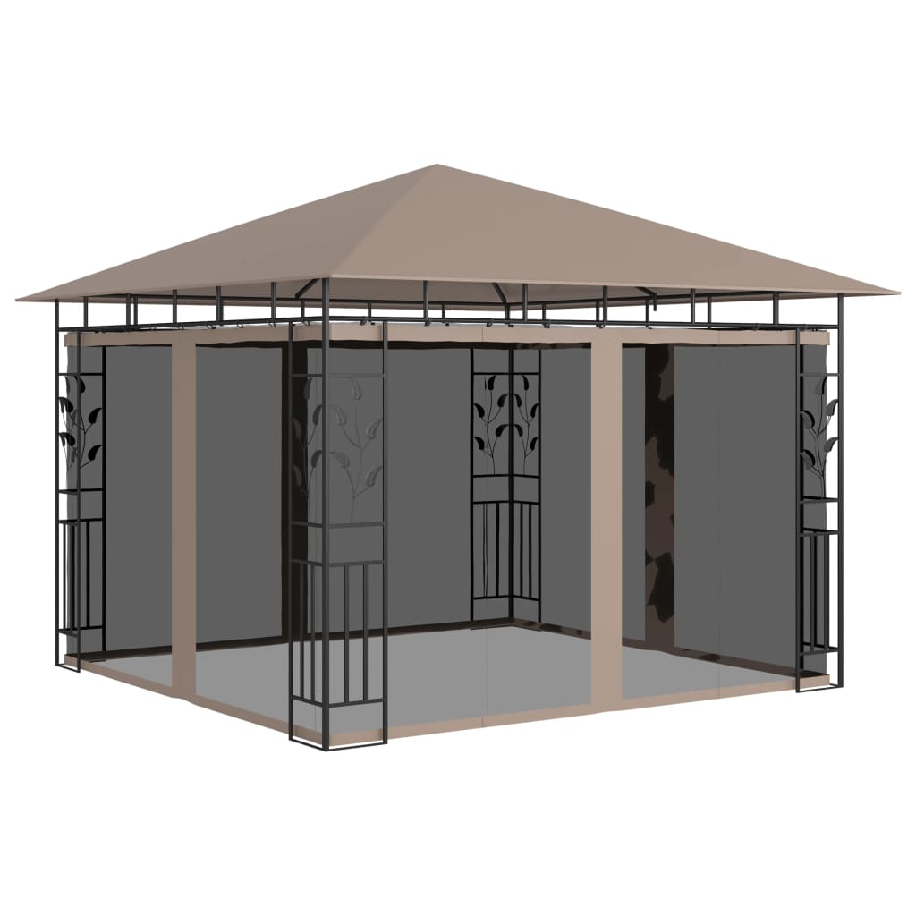 Pavillon mit Moskitonetz & LED-Lichterkette 3x3x2,73m Cremeweiß