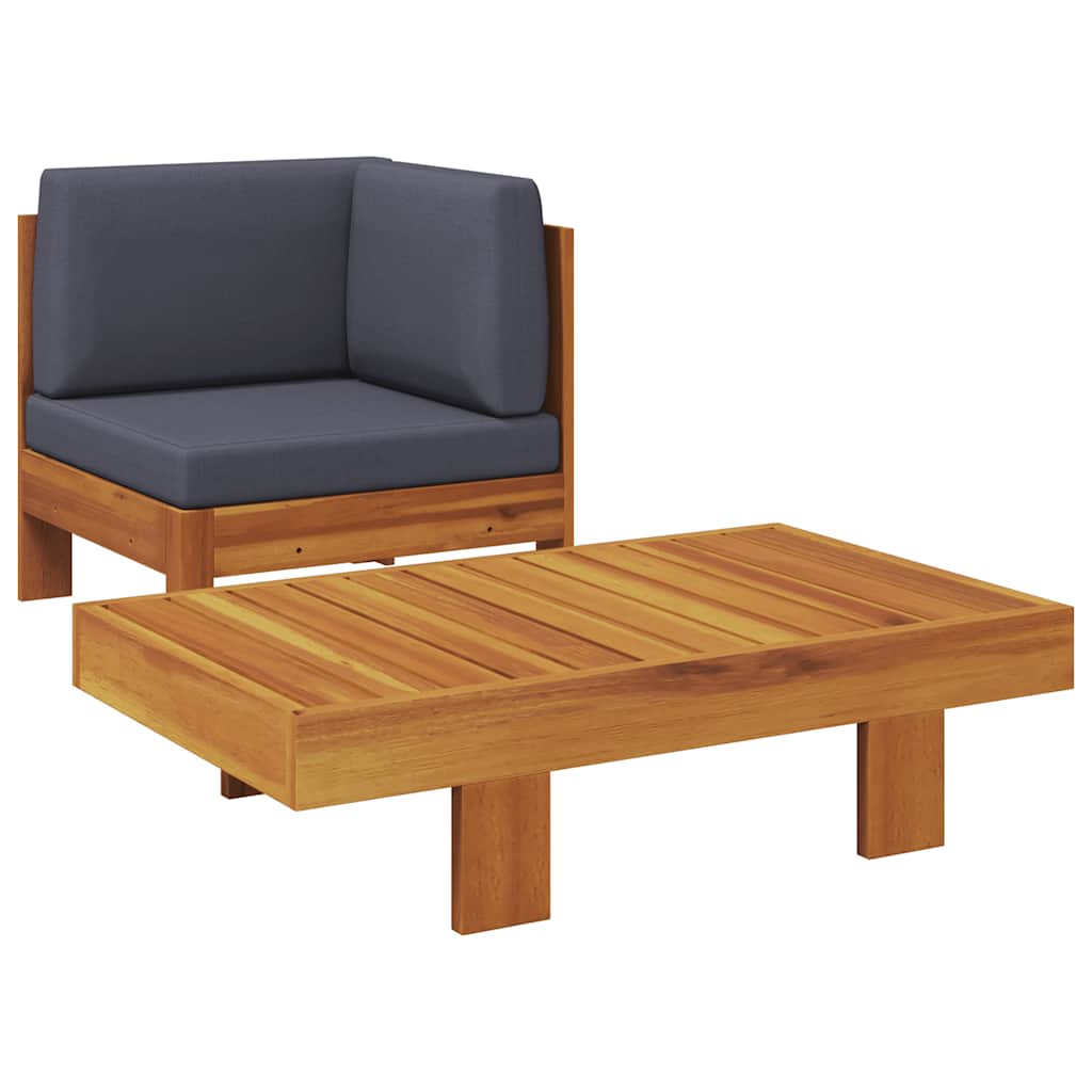 2-tlg. Garten-Lounge-Set mit Cremeweißen Kissen Akazienholz