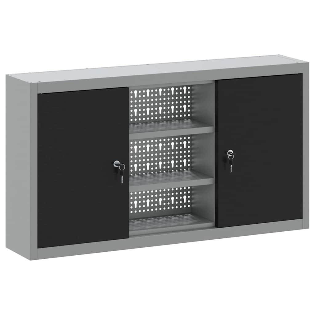 Werkzeugschrank mit Regal Schwarz und Grau 55 x 55 x 55 cm