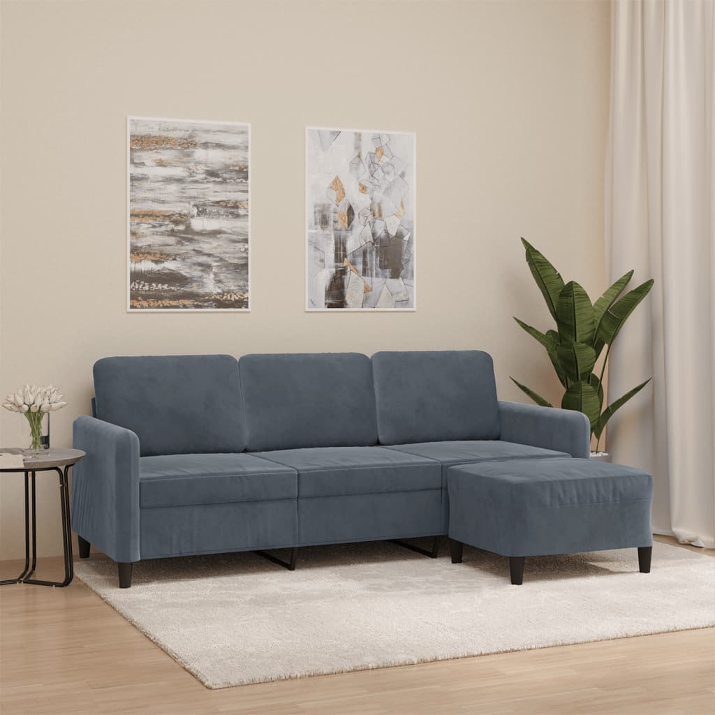 3-Sitzer-Sofa mit Hocker Rosa 180 cm Samt