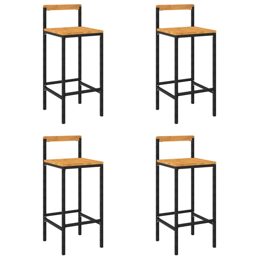 Barhocker 2 Stk. Grau Poly Rattan und Massivholz Akazie