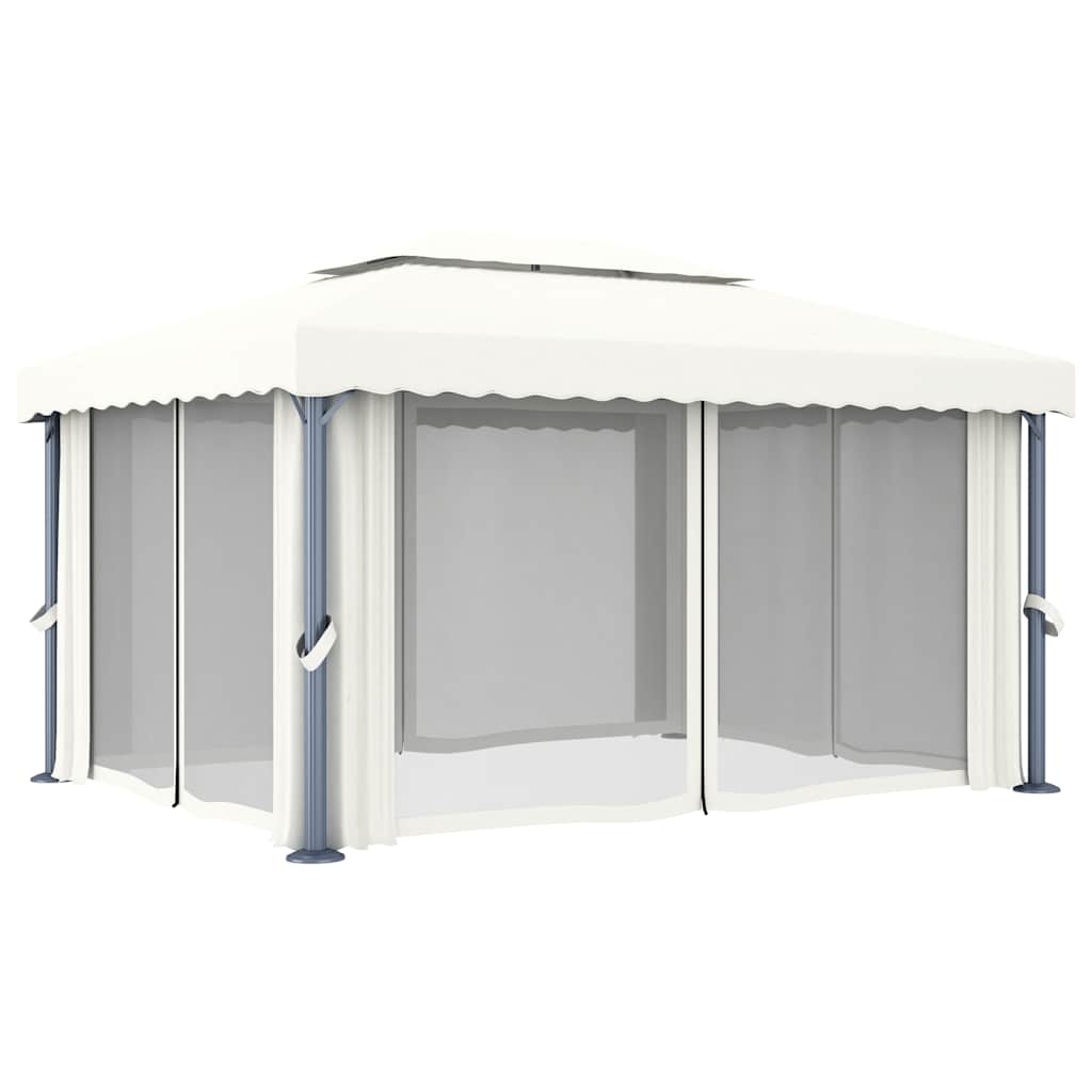 Pavillon mit Vorhängen & LED-Lichterkette 3x3 m Cremeweiß