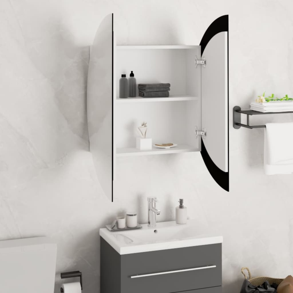 Badezimmerschrank mit Rundem Spiegel & LED Weiß 40x40x17,5 cm