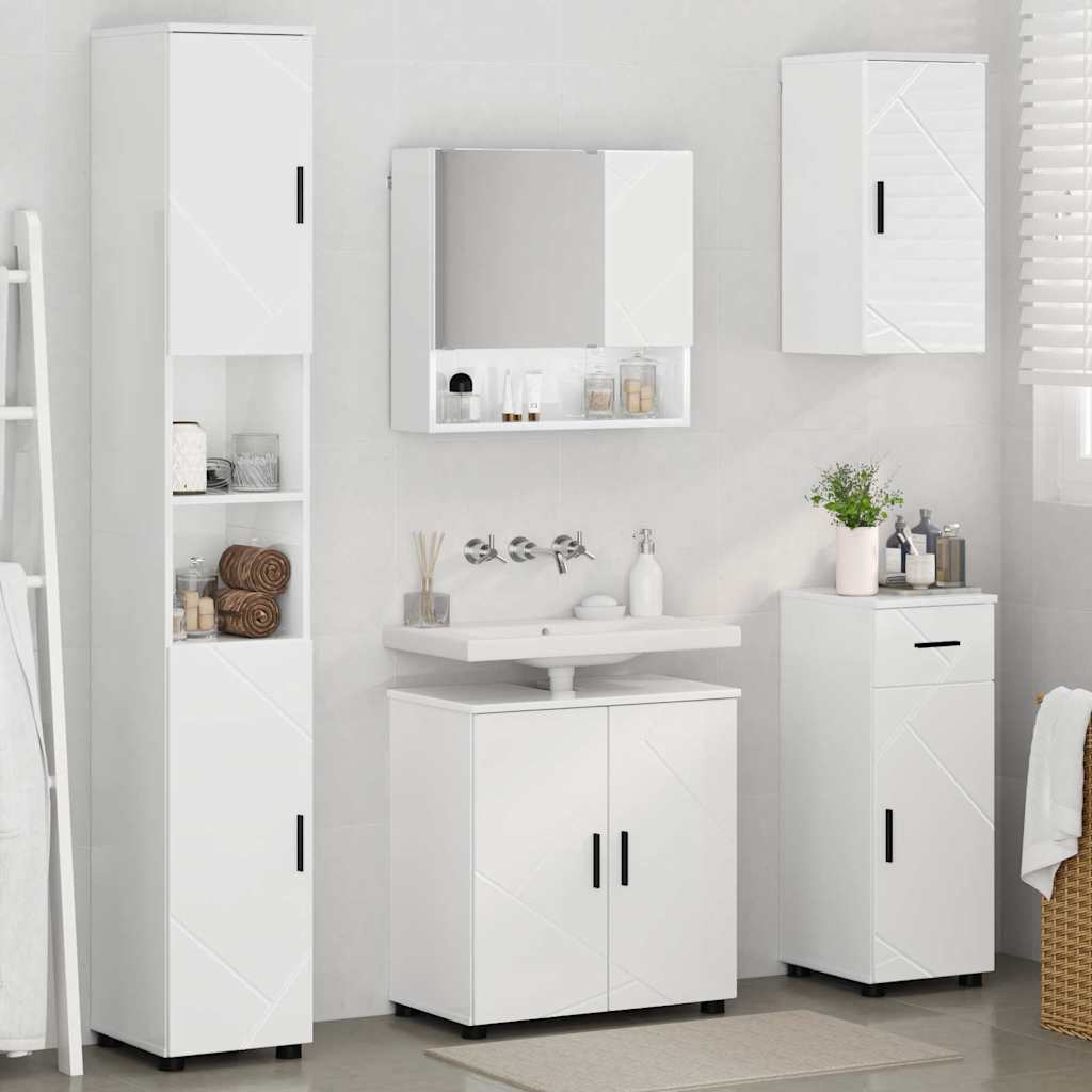 Badezimmermöbel-Set mit Tür 5 pcs Weiß Holzwerkstoff & Metall