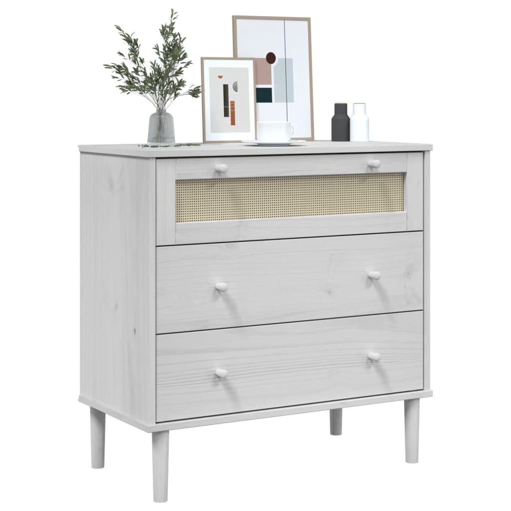 Schubladenkommode SENJA Rattan-Look Braun 80x40x80 Kiefernholz