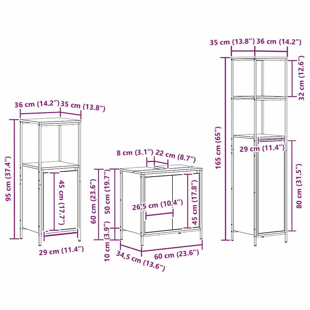 Badezimmermöbel-Set 5 pcs Schwarz Eichen-Optik Holzwerkstoff