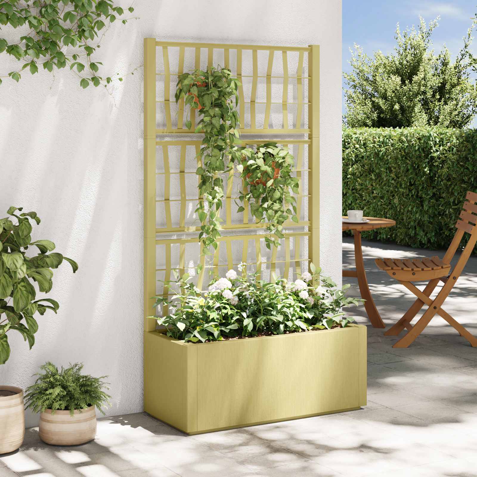 Gartenpflanzer mit Gitter Weiß 36 x 36 x 140 cm PP