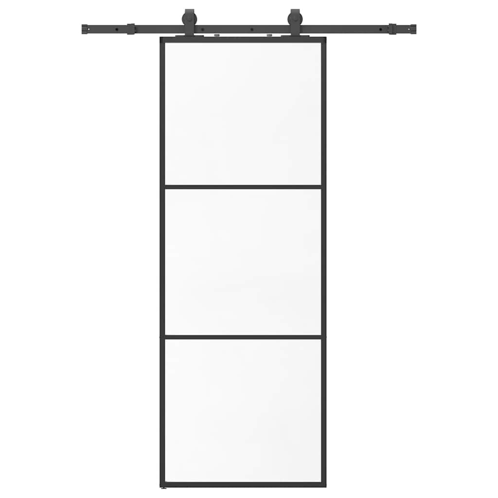 Schiebetür mit Beschlag Schwarz 76x205 cm ESG-Glas
