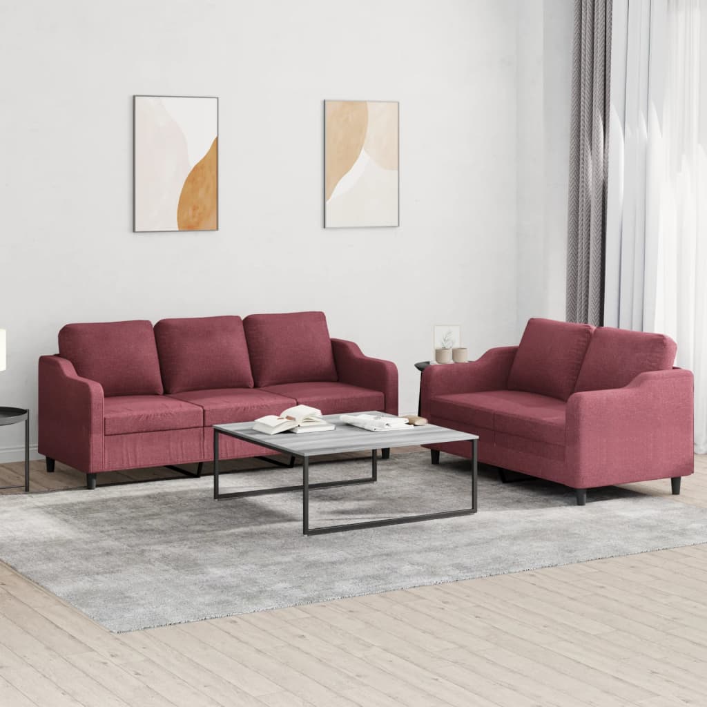 3-tlg. Sofagarnitur mit Kissen Braun Stoff