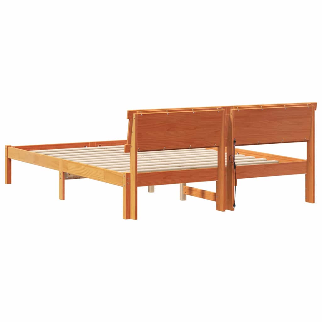 Bettgestell mit Kopfteil Braun 200 x 200 cm Massivholz Kiefer
