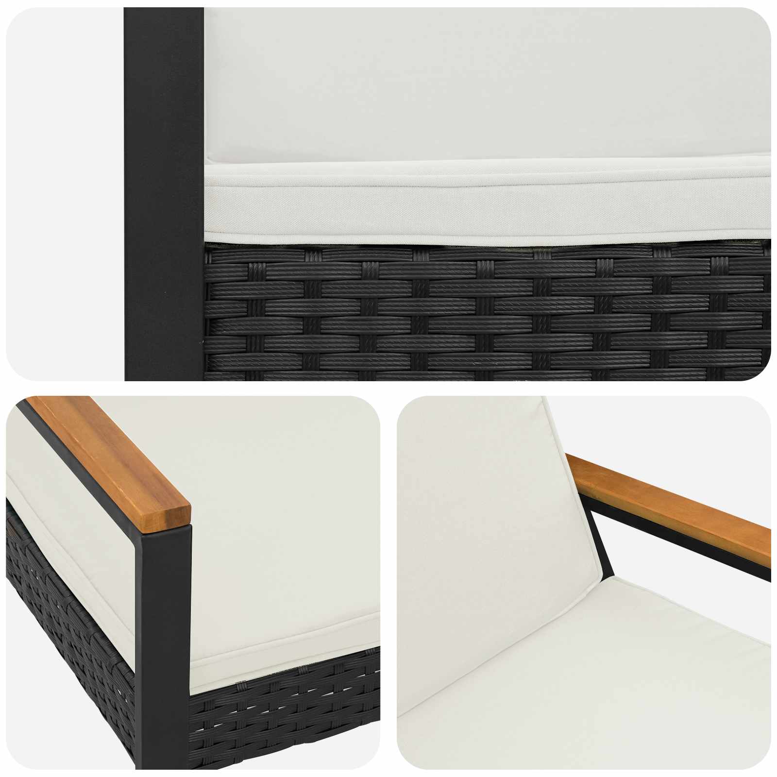 Bank Outdoor mit Kissen Schwarz 107 x 61 x 80 cm Poly-Rattan