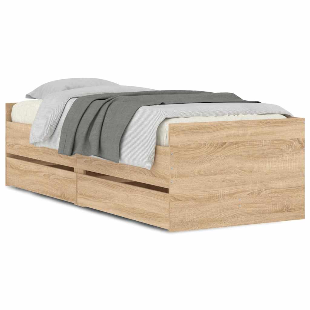 Bett mit Schubladen Braun Eiche-Optik 75x190 cm
