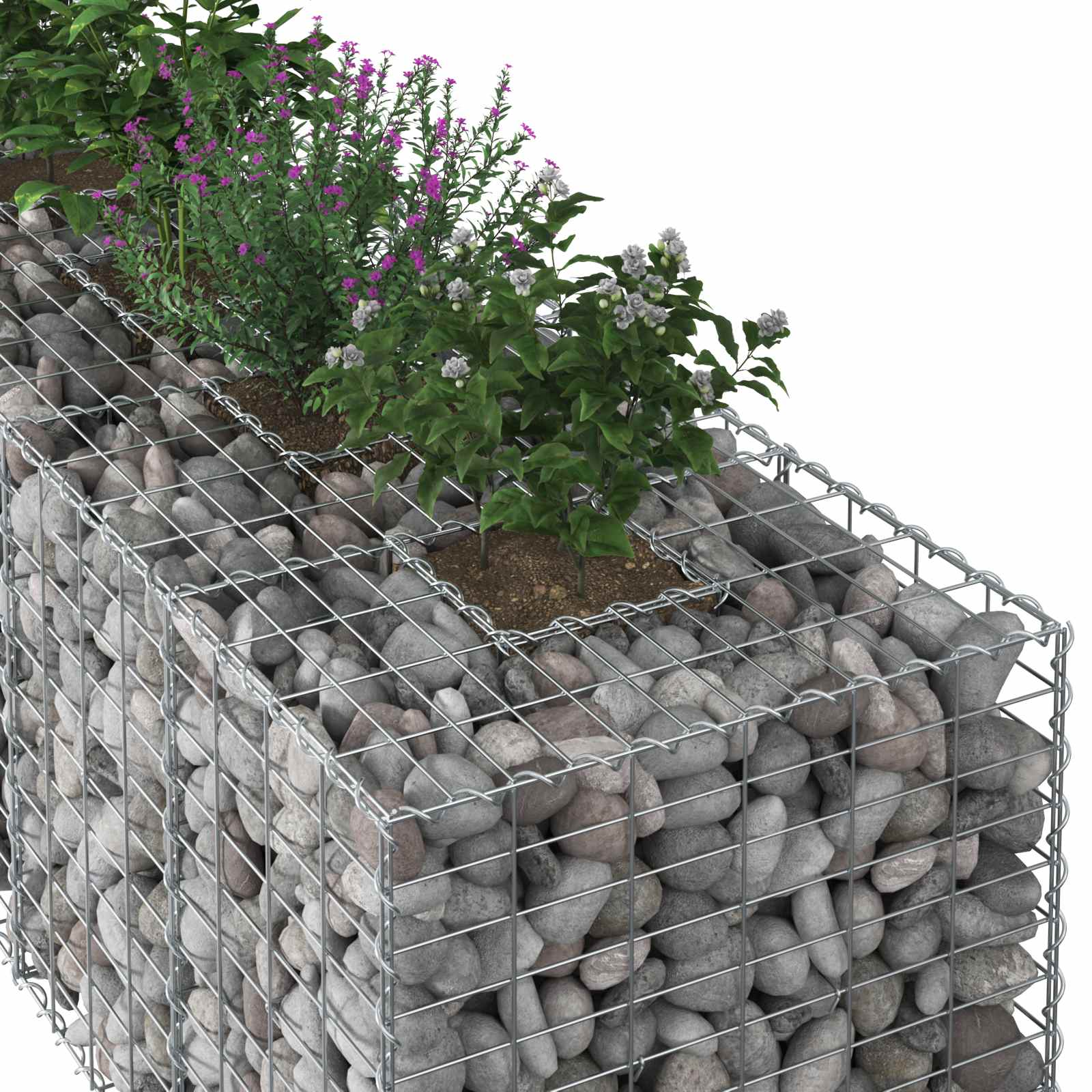 Gabionen Hochbeet 2 pcs Silber 260 x 60 x 55 cm