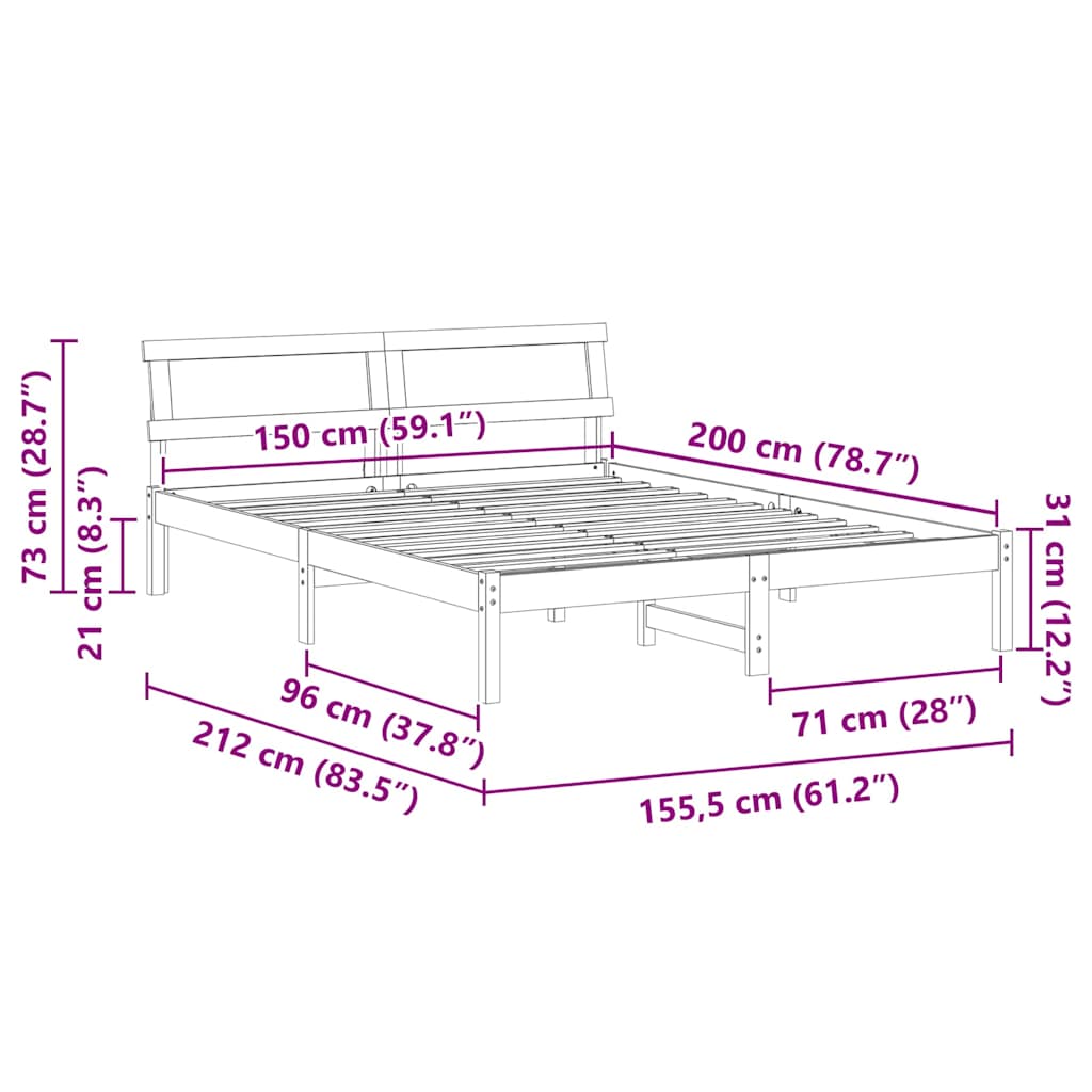 Bettgestell mit Kopfteil Braun 200 x 200 cm Massivholz Kiefer