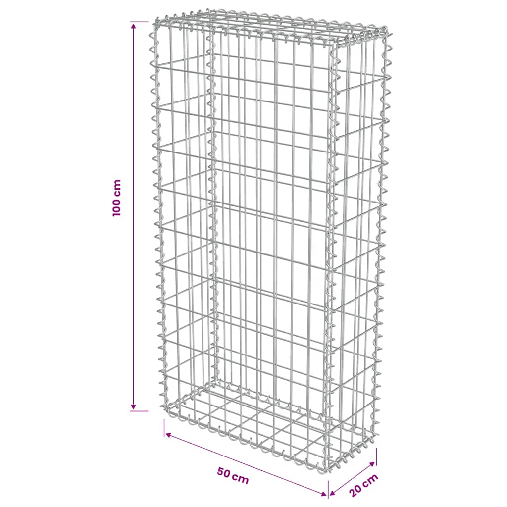Gabionenwand mit Abdeckung Verzinkter Stahl 20×20×100 cm