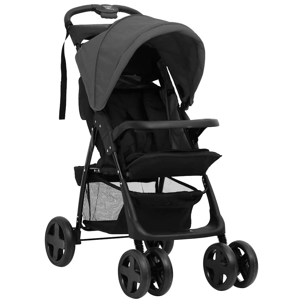 2-in-1 Kinderwagen Hellgrau und Schwarz Stahl