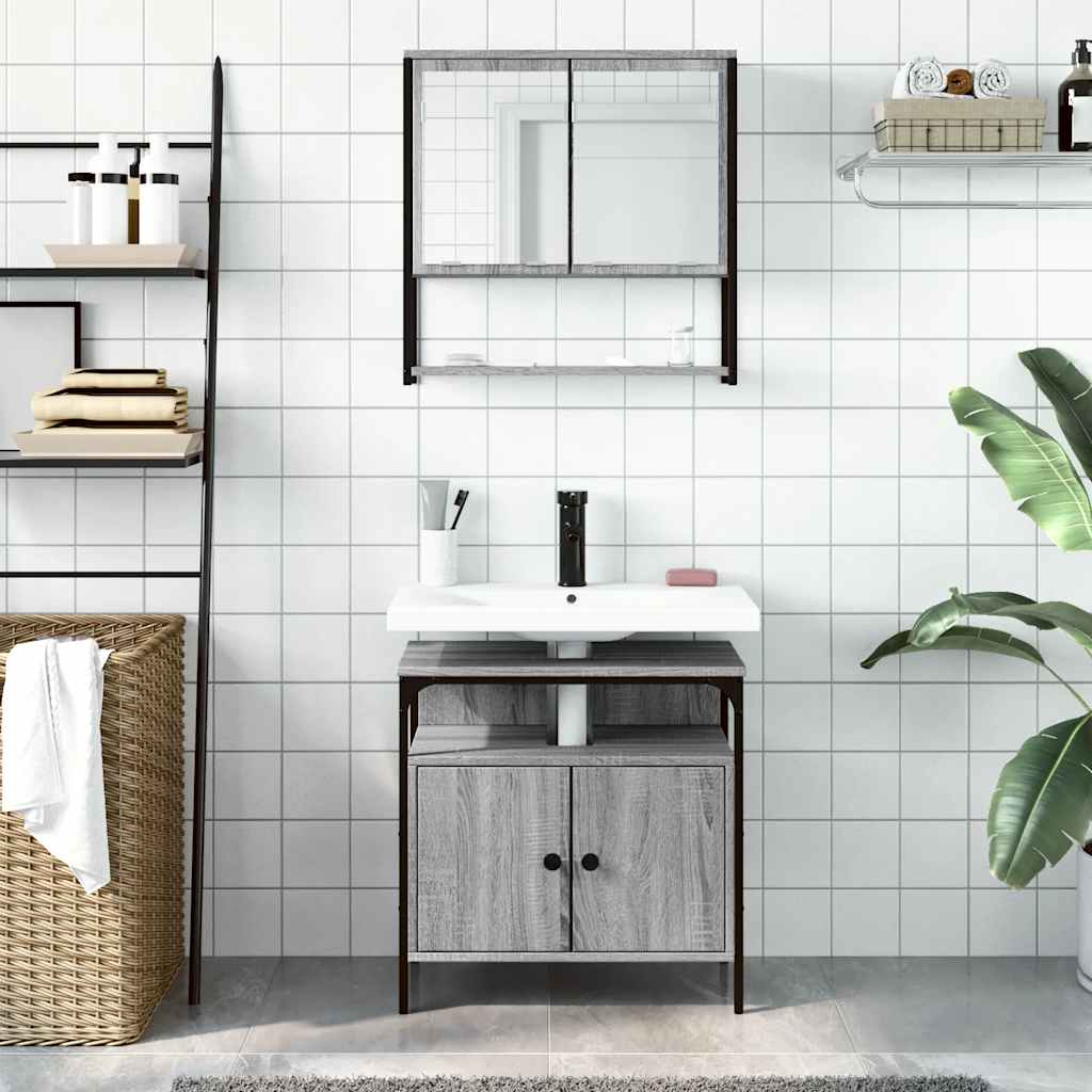 2-tlg. Badmöbel-Set Schwarz Holzwerkstoff