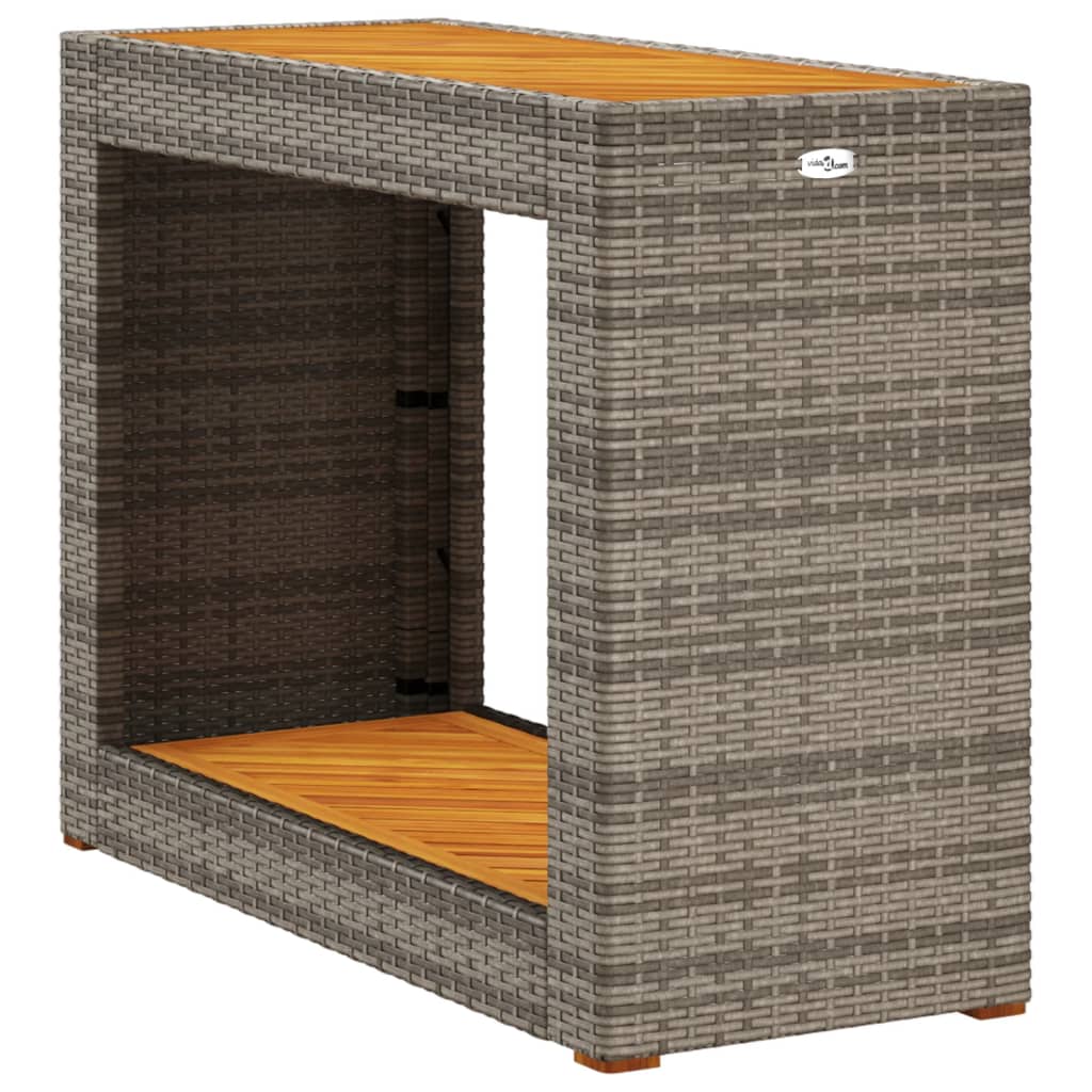 Garten-Beistelltisch mit Holzplatte Schwarz Poly Rattan