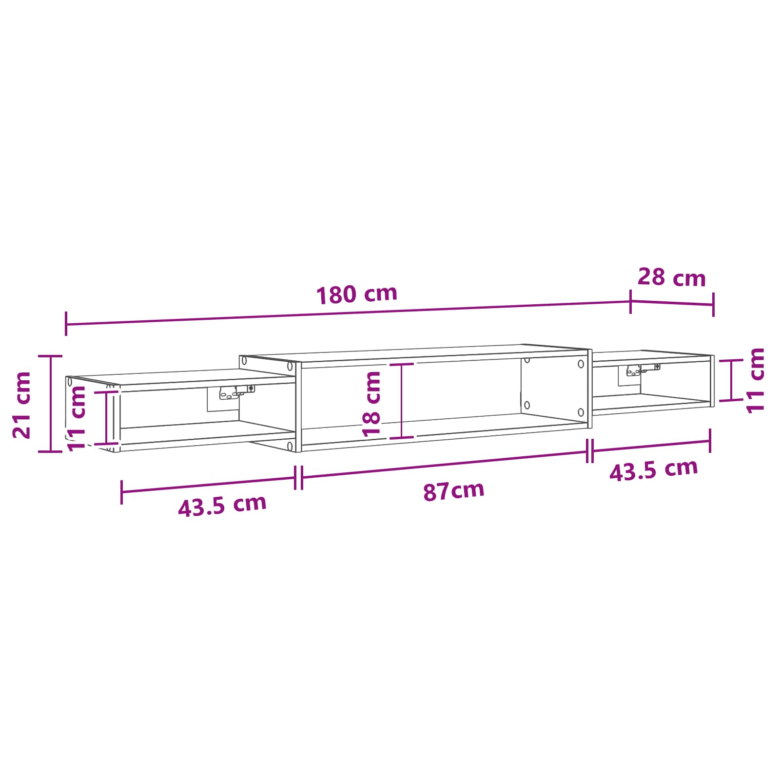 Wandmontierter TV-Schrank Wandhalterung Weiß 140 x 28 x 21 cm