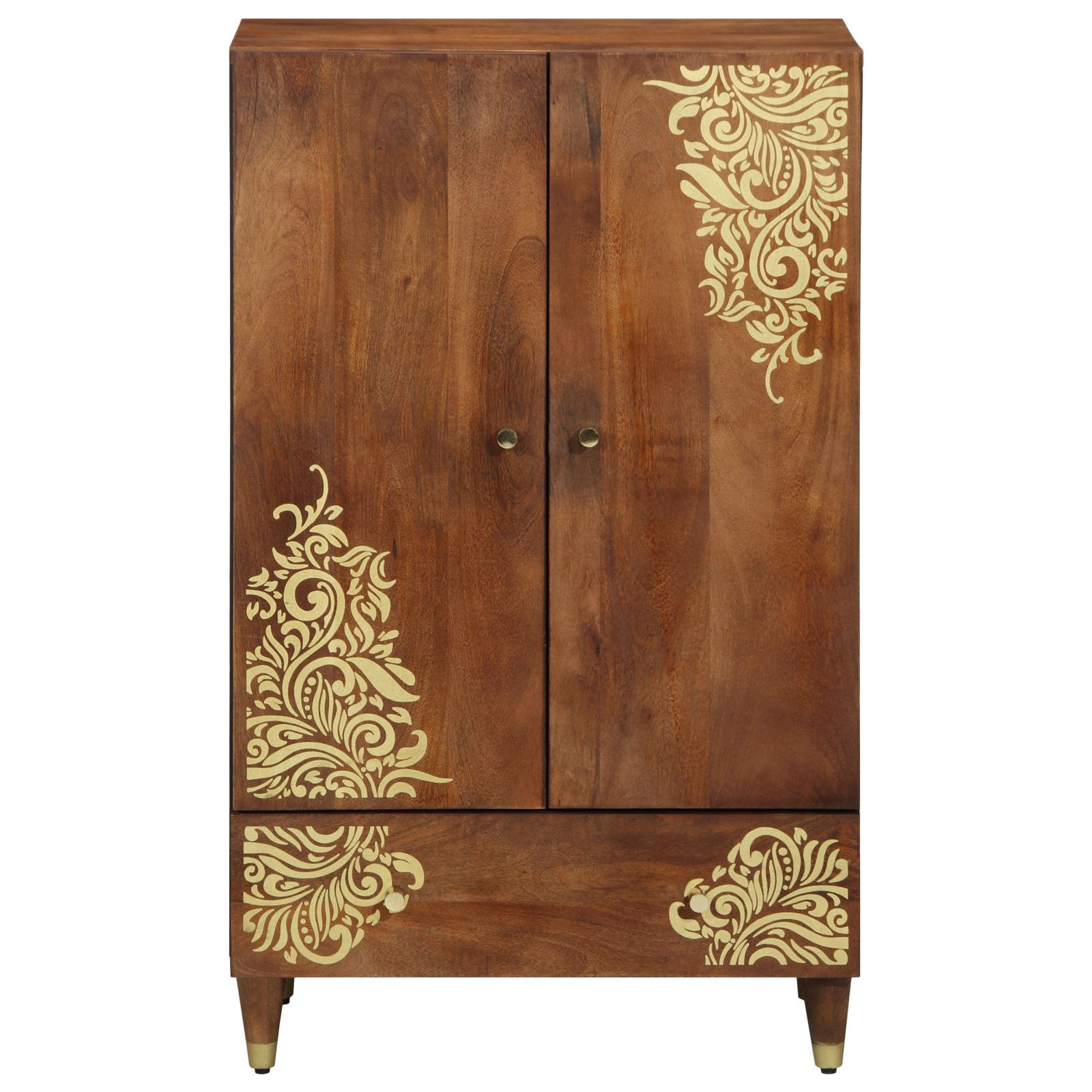 Highboard Grau und Gold 60 x 33 x 100 cm Massivholz Mango