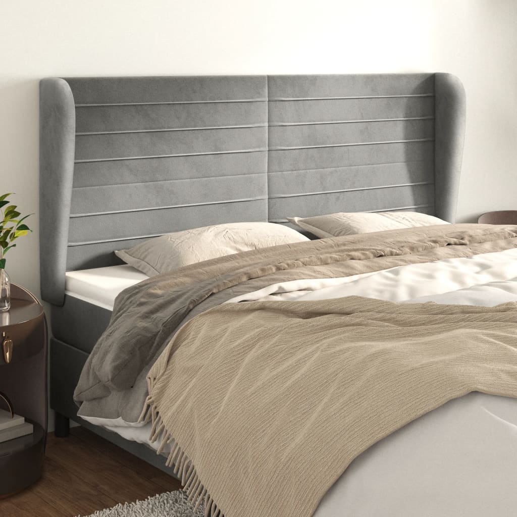 Kopfteil mit Ohren Dunkelblau 203x23x118/128 cm Samt