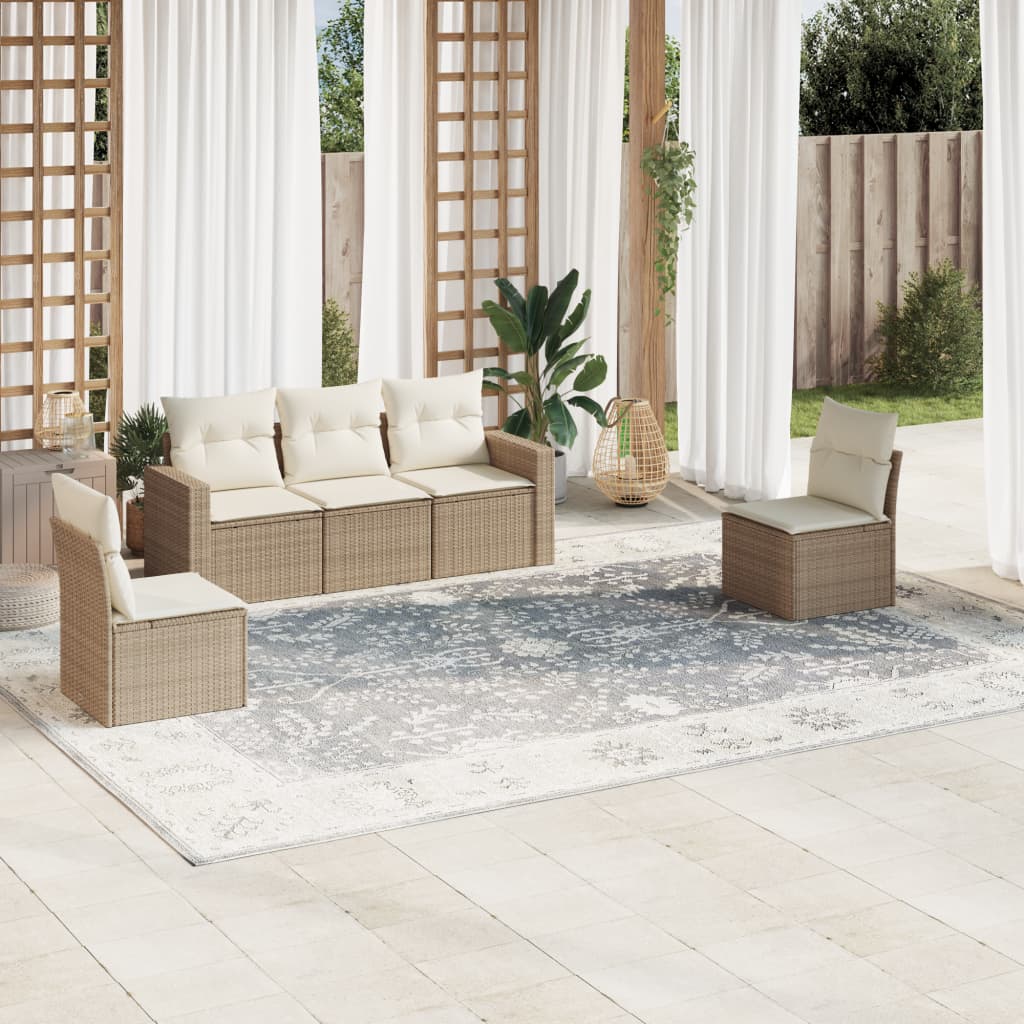5-tlg. Garten-Sofagarnitur mit Kissen Schwarz Poly Rattan