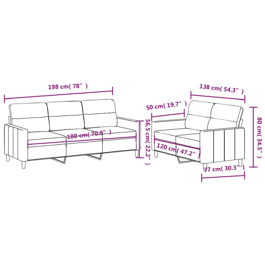 3-tlg. Sofagarnitur mit Kissen Taupe Stoff