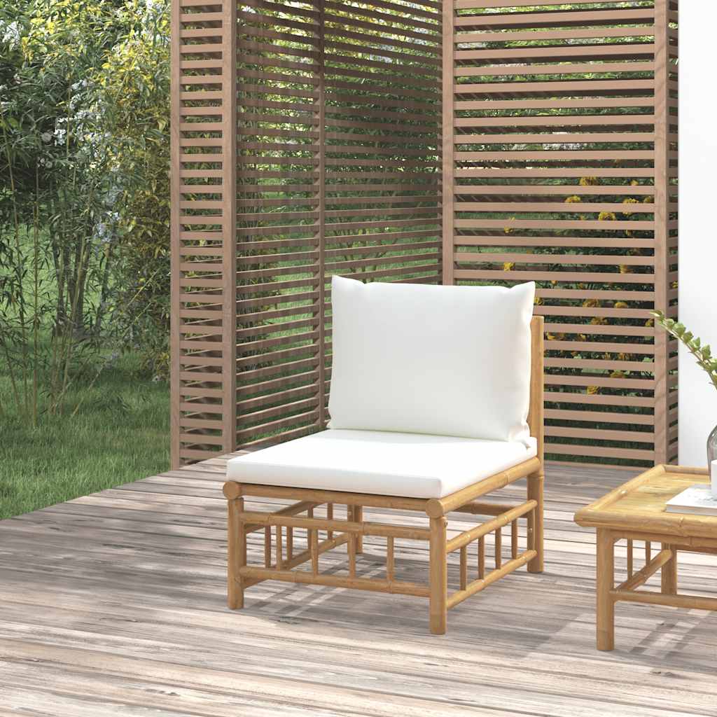 3-tlg. Garten-Lounge-Set mit Kissen Creme Bambus