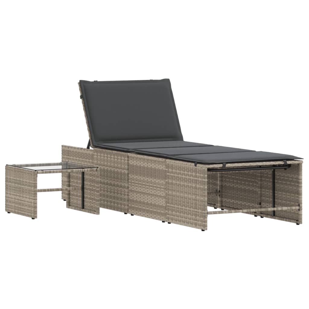 Modulare Sonnenliegen 2 Stk. mit Tisch Schwarz Poly Rattan