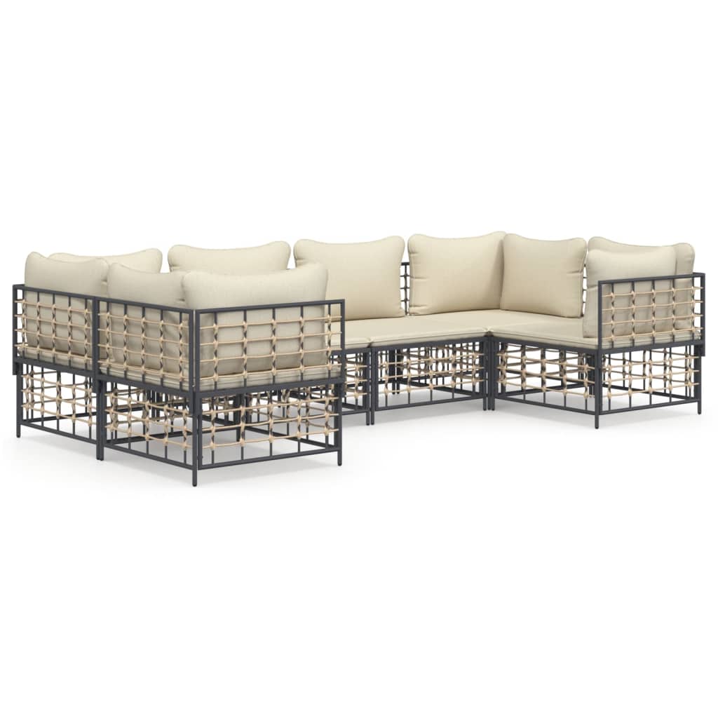 7-tlg. Garten-Lounge-Set mit Kissen Anthrazit Poly Rattan