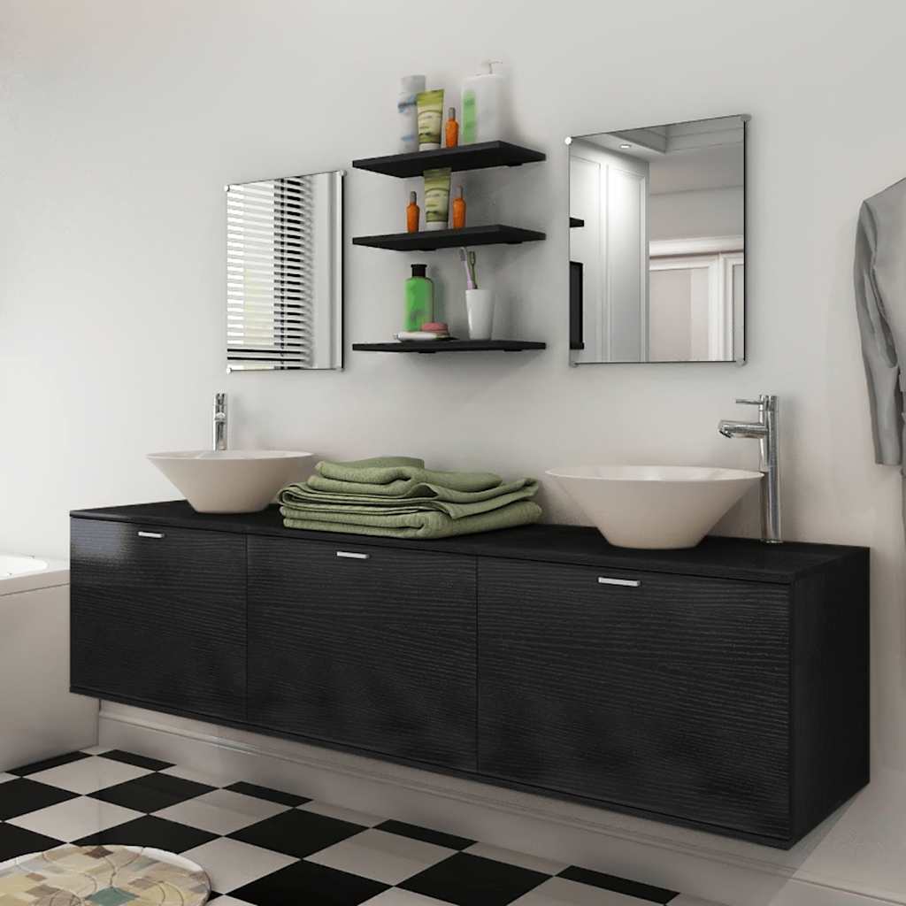 3-tlg. Badmöbel-Set mit Waschbecken Schwarz