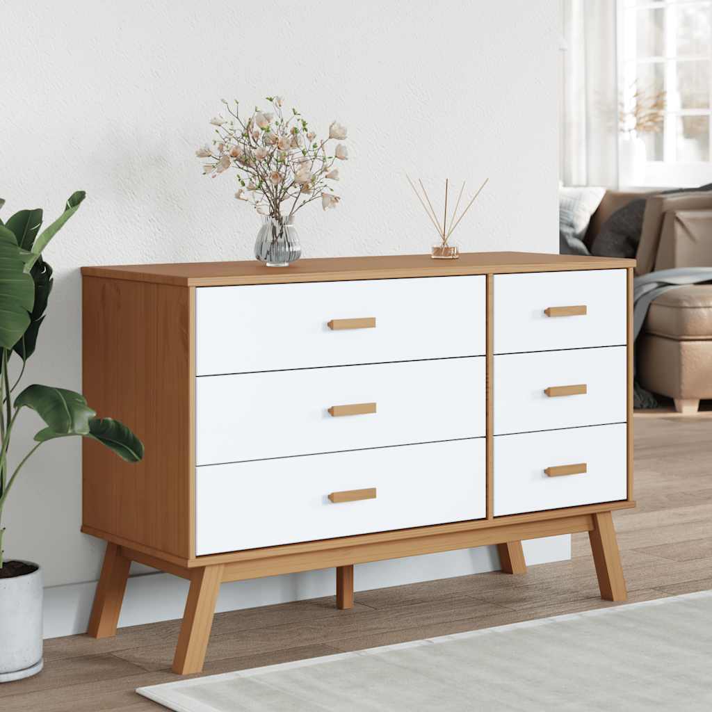 Schubladenschrank OLDEN Braun Massivholz Kiefer