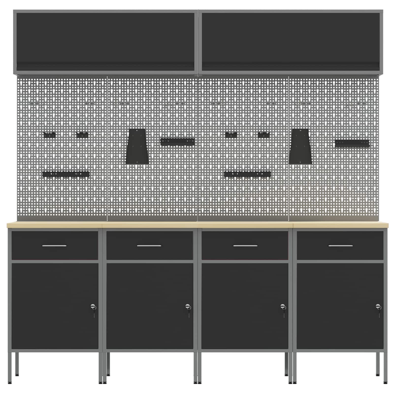 Arbeitsschrankset mit Schubladen mit Regal 8 pcs Grau