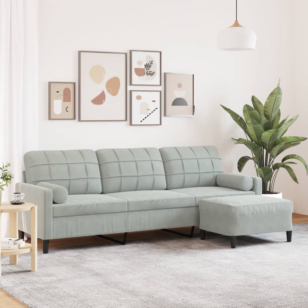 3-Sitzer-Sofa mit Hocker Hellgrau 180 cm Samt