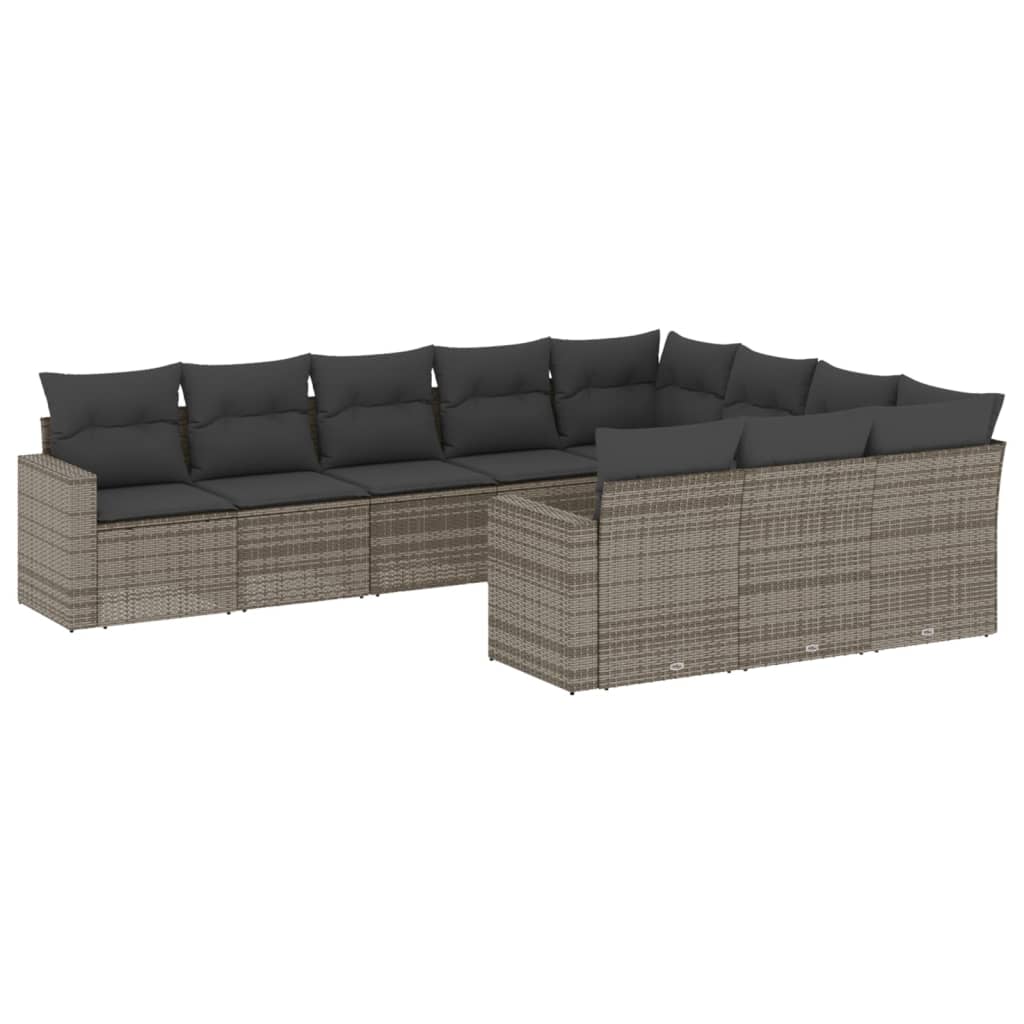 10-tlg. Garten-Sofagarnitur mit Kissen Schwarz Poly Rattan