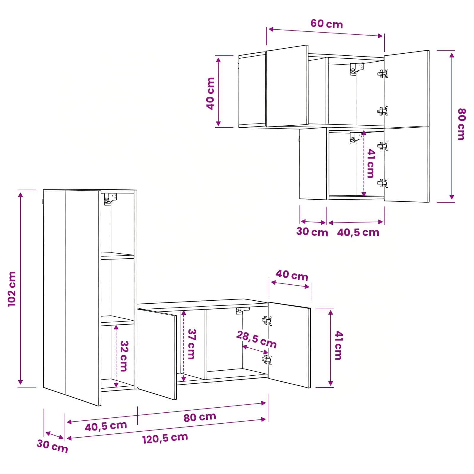 4-tlg. Wohnwand Weiß Holzwerkstoff