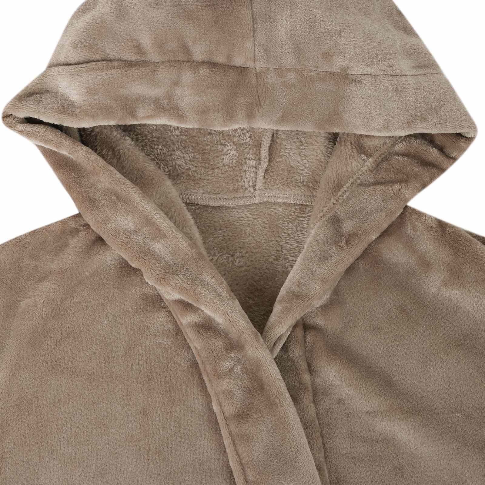 Bademantel Hoodie Beige S Flanell