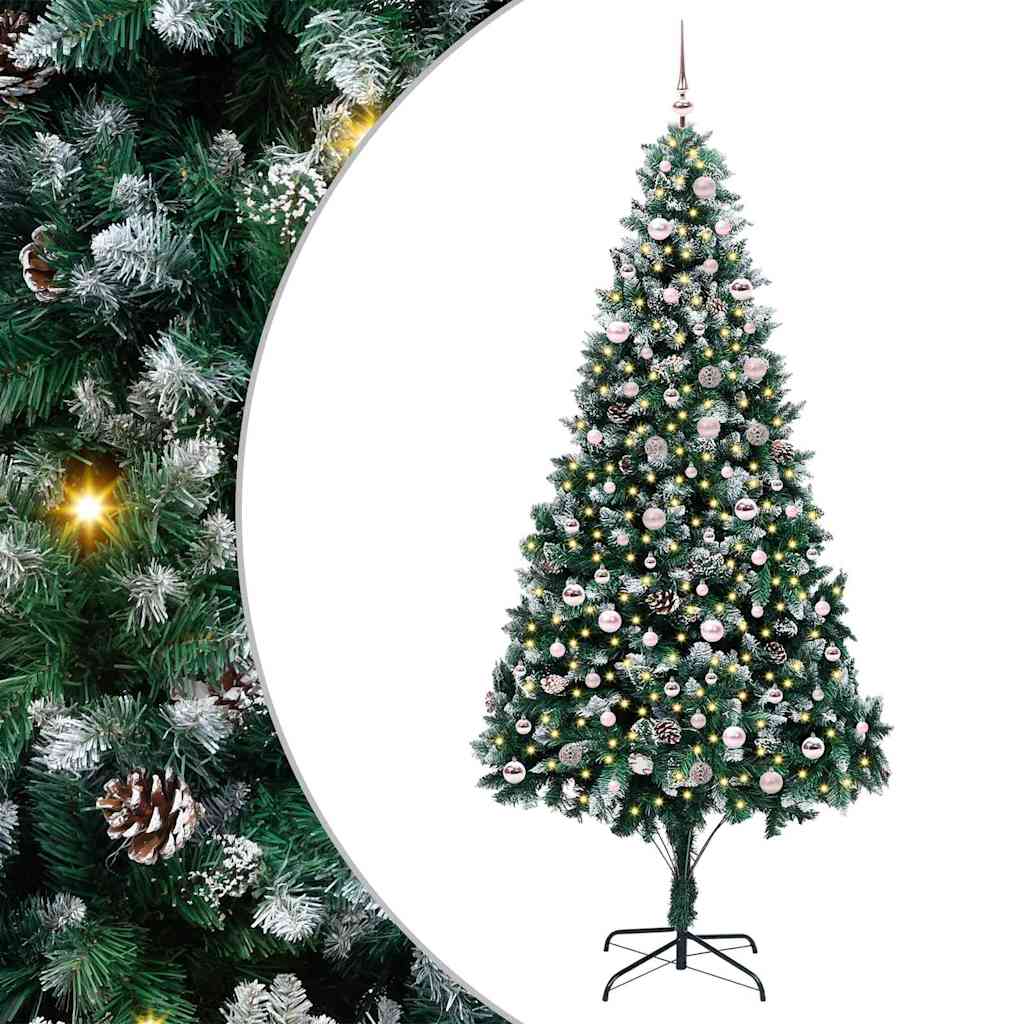 Künstlicher Weihnachtsbaum mit LEDs Kugeln Zapfen 150 cm