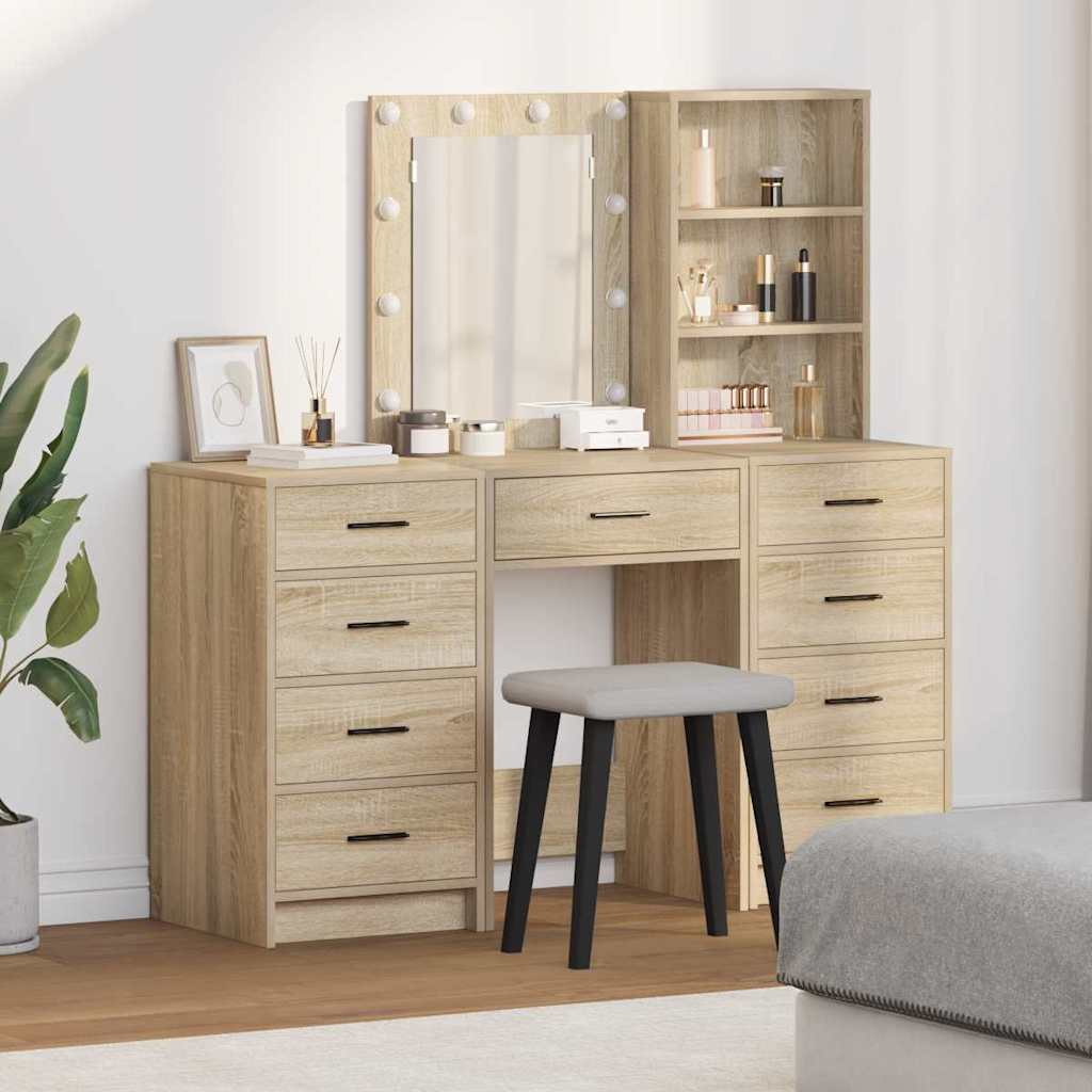 Schminktisch mit Spiegelbeleuchtung 3 pcs Weiß Holzwerkstoff