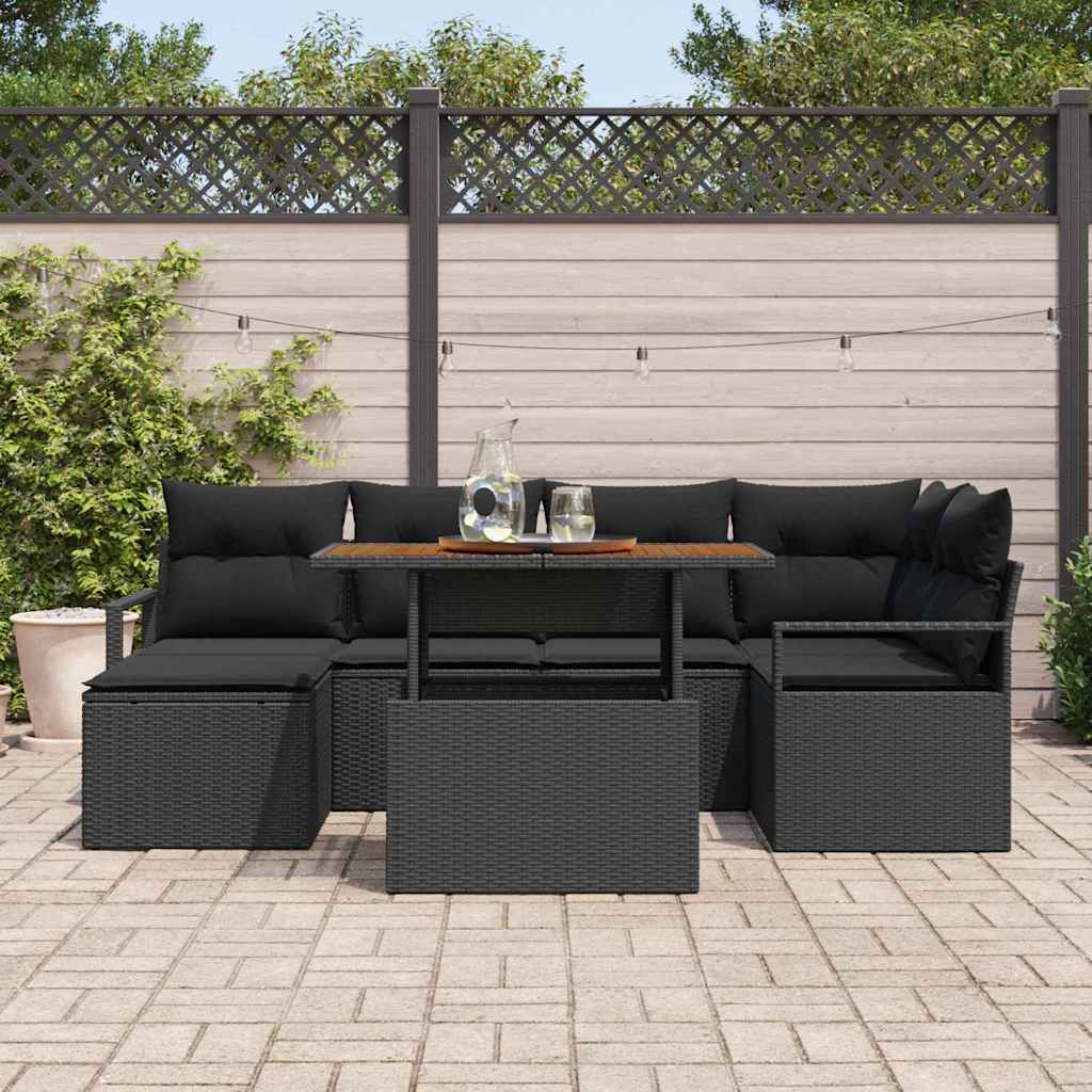 Garten Essgruppe mit Kissen 7 pcs Schwarz und Creme