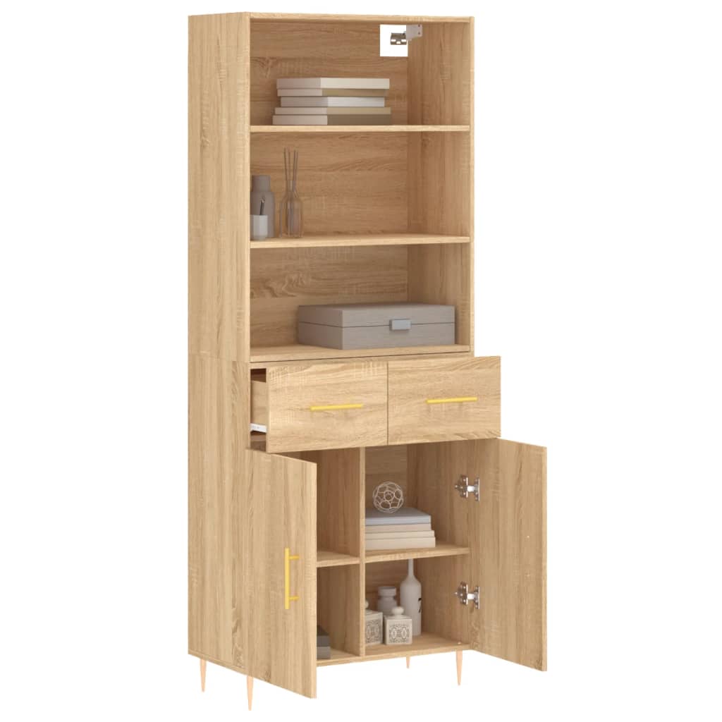 Highboard Hochglanz-Weiß 69,5x34x180 cm Holzwerkstoff