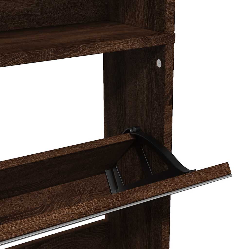 Schuhschrank mit 4 Fächern Spiegel Eiche 63×17×134 cm
