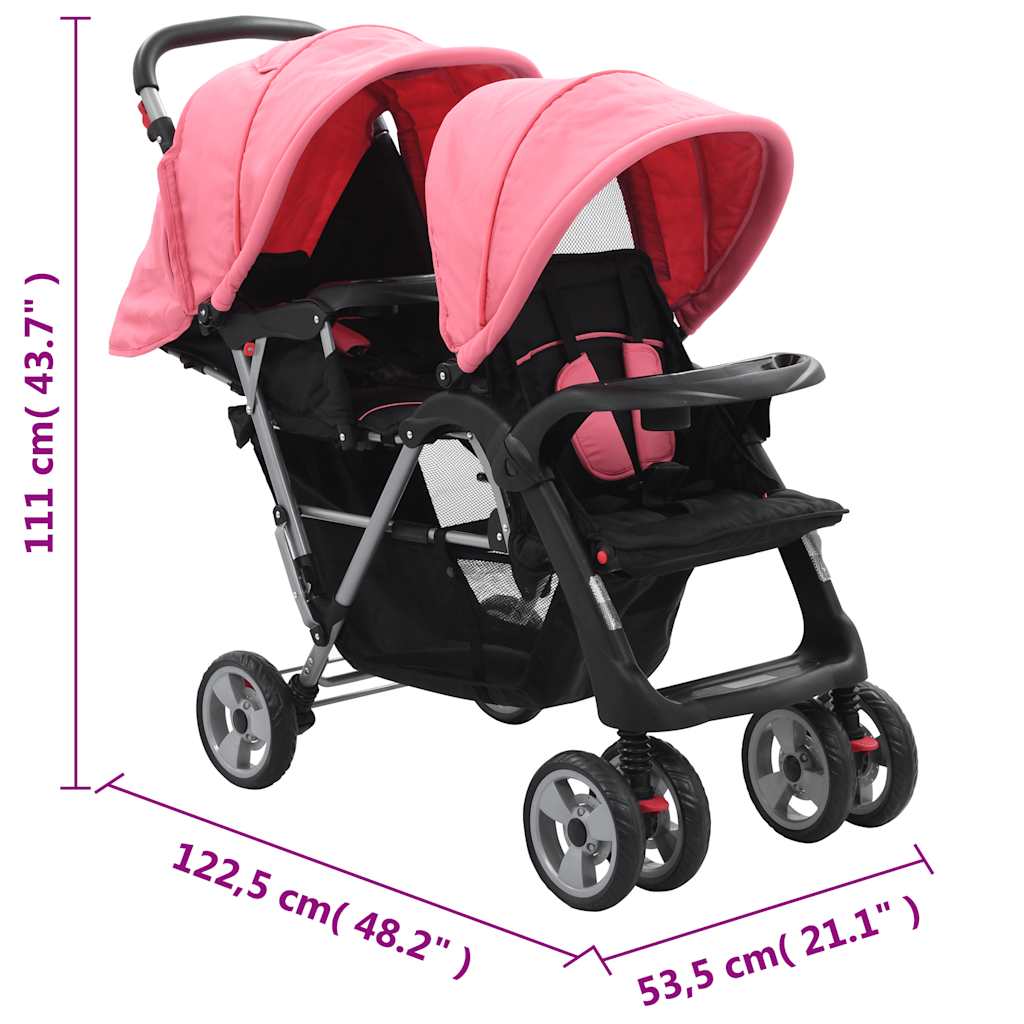 Tandem-Kinderwagen Stahl Rot und Schwarz
