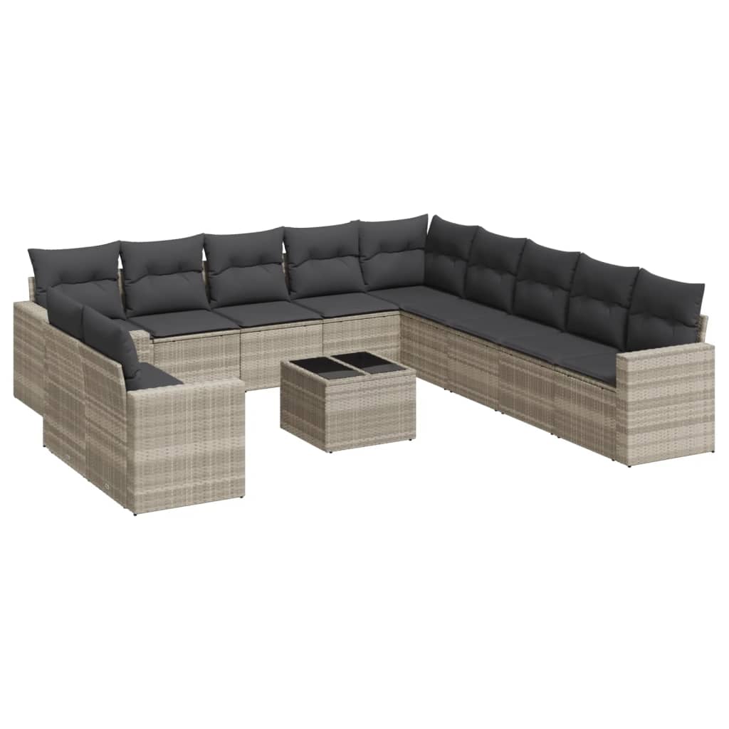 11-tlg. Garten-Sofagarnitur mit Kissen Schwarz Poly Rattan